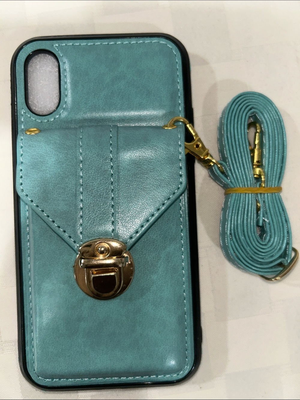 Teal Crossbody Phone Case with Gold Clasp